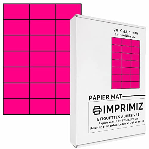 525 Selbstklebende Etiketten Neonpink von 70 x 42 mm - 21 Etiketten/Blatt - 25 Blatt A4 / Papier matt - Farbe - Für Inkjet/Laser/Kopier Drucker - Etiketten farbig