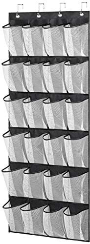 MISSLO Hanging Shoe Rack Over Door Shoe Storage Organiser Holder 24 Large Mesh Pockets with Hanger(Black)