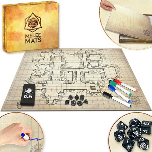 The Original Battle Grid Game Mat - 70cm x 60cm - Dungeons and Dragons - Dry Erase Square & Hex Grids - RPG Miniatures Map - DnD 5th Edition Table Top Dice Set - Wizard of the Coast Starter & Master