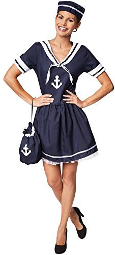 dressforfun tectake Frauenkostüm Seemanns-Frau | Wunderschönes Kleid im Marinelook | Ideales Kostüm für Fasching | Inkl. passendem Hut (XL | Nr. 301521)