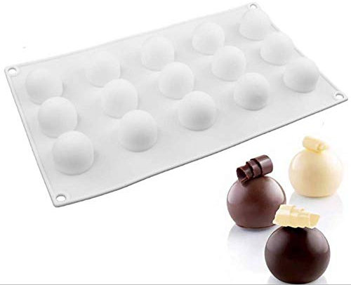 molde esferico chocolate, molde chocolate, moldes silicona 3d para postres pudín chocolate, 15 cavidades Forma de pequeña esféricos, blanco