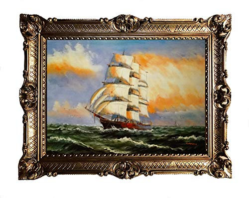 Lnxp Wunderschönes Gemälde Schiffsbild Bild Schiff Segelschiff Meer Wellen Maritime 90x70 cm Bilder Barock Antik Repro 58B