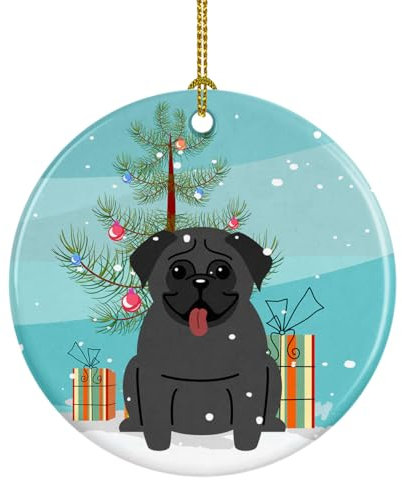 Caroline's Treasures Merry Christmas Tree Mops, Schwarze Keramik-Ornament, Weihnachtsbaum-Hängedekorationen für Zuhause, Weihnachten, Urlaub, Party, Geschenk, 7,6 cm, Mehrfarbig