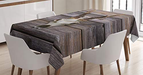 ABAKUHAUS Hirsch Tischdecke, Rustic Antlers auf Holz, Personalisierter Druck mit Klaren Farben Waschbar Wasserfest kein Verblassen, 140 x 200 cm, Beige Braun