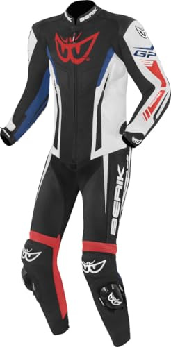 Berik Monza Tuta in pelle da moto monopezzo, nero/bianco/rosso/blu, 56