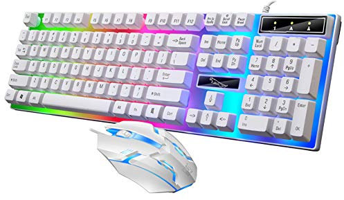 Yimidear Gaming Tastiera e Mouse da Gioco Illuminata Mouse e Tastiera USB con LED Controluce 104 Tasti Funziona per PC, Computer, Laptop, PS4, Xbox One (Bianca)