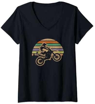 Donna Bicicletta da cross vintage MX Maglietta con Collo a V