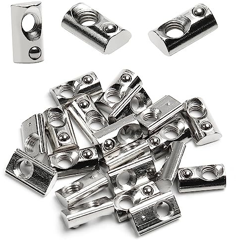 Yinpecly Roll-In-Feder, M5 T-Nut, elastische Muttern für Aluminium-Extrusionsprofil der 2020er-Serie, silberfarben, 20 Stück