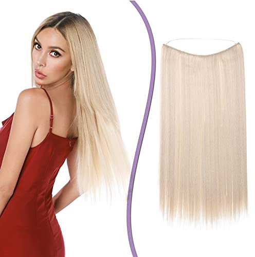 Silk-co Haarverlängerung mit Gummiband, Glatte Extensions mit unsichtbare Schnur, Synthetisch Haarteil wie Echthaar, Haarverdichtung Haar Extensions für Frauen, Dunkelblond mix Bleichblond, 50cm