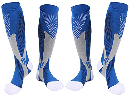 Calcetines Fútbol, Calcetines de Entrenamiento Deportivo Calcetines de Compresión Correr Calcetines de Futbol Antideslizantes Deportes al Aire Libre para Baloncesto, Rugby, Hockey - Azul, S/M 2 Pares