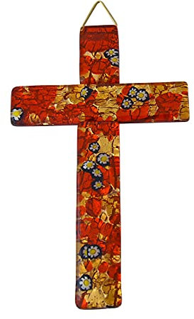 Kreuz Murano-Glas ca.14,5x9cm orange/gold