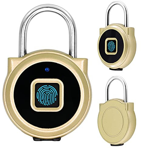 Cadenas pour empreintes digitales intelligentes avec clé Bluetooth, rechargeable USB, autorisation à distance, Cadenas de sécurité KozyOne Smart Keyless pour iOS/Android étanche IP65 (Or)