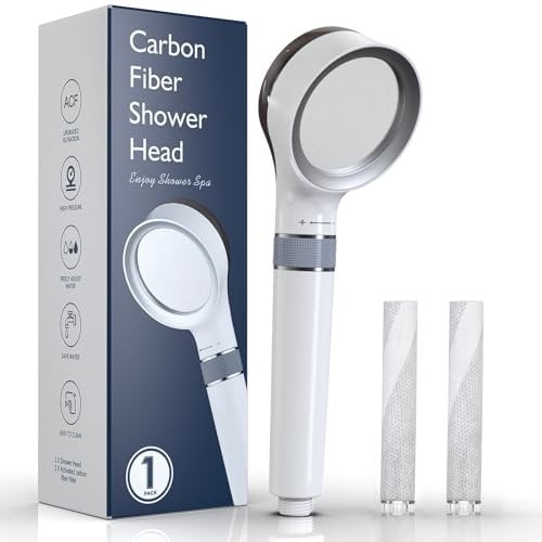 Ulinek Pommeau de Douche Filtre Anti Calcaire, Douchette Filtrant Anti Chlore Haute Pression Economiseur d'eau, Pulvérisateur de Pomme de Douche Salle de Bain Fibre Carbonique