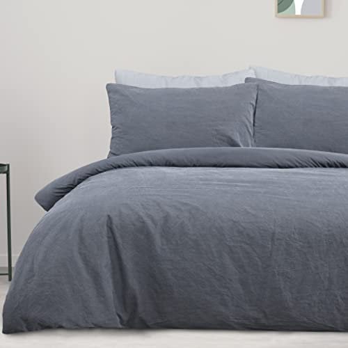 Sleepdown 100% Pure Cotton Plain Dye Slate Duvet Cover Quilt Pillow Cases Bedding Set Soft Easy Care - King (230cm x 220cm)
