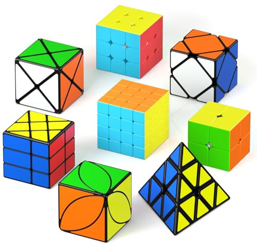 Vdealen Zauberwürfel Set, Speed Cube von 2x2 3x3 4x4 Skewb Pyramide Ivy Dino Zauberwürfel Original, Magic Cube Würfel Puzzle, Geschenk für Kinder Teenager Erwachsene(8er Pack)