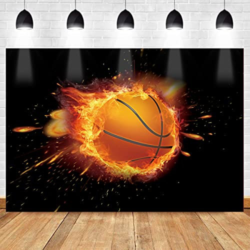 MEETSIOY Hintergrund für Basketball-Partys, Fotohintergrund, Motiv: Flame, Basketballspiel, Fotohintergrund, schwarz, Studio-Requisiten, Banner für Geburtstagsparty, Fotografie, 1,5 x 0,9 m, BJZSMT13