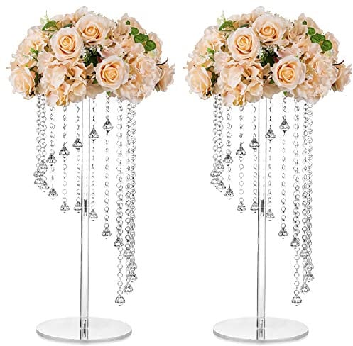 Nuptio Vasi Fiori Centrotavola per Matrimoni - 2 Pezzi Alti 60cm Vasi Acrilico per Tavola Centrotavola Cristallo Eleganti Fiori Geometrici per Feste Matrimoni Compleanno Decorazioni per Casa