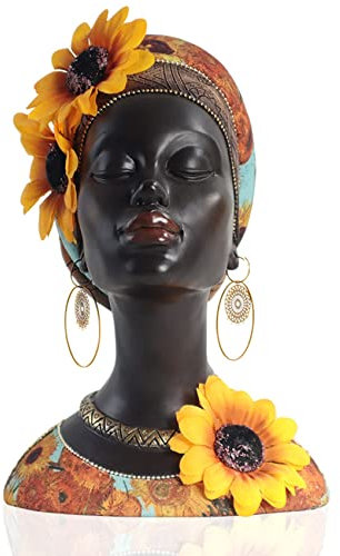 Afrikanische Kunst Büste Statue, Home Decor Afrikanische Sonnenblume Mädchen Figuren, Raumdekor Harz Schwarz Afrikanische Büste Statue, Geeignet für Wohnzimmer, Zimmer, Desktop, Bücherregal, Dekor