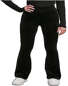 Urban Classics Damen Ladies High Waist Rib Velvet Flared Leggings Yoga Pants, Schwarz, L EU
