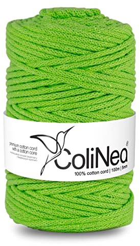 ColiNea Baumwollkordel mit Baumwollkern 5 mm 100m Baumwollgarn DIY Makramee Stricken Cotton Cord hellgrün ideal für Makramee Handwerk Baumwollseil für Basteln