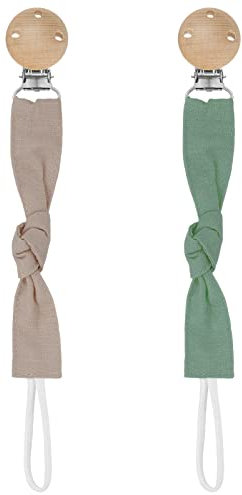 Hugttt Attache Tetine Tissu, 2 Pièces Attache Sucette Fille Garçon Accroche Tetine Bois, Pacifier Chain Chaîne de Tétine pour Bébé, Accessoires Tétine Cadeau Naissance(Vert+Gris)