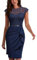 MIUSOL Women's Vintage Lace Cap Sleeve Cocktail Party Formal Wedding Guest Work Bodycon Dress (Small, Navy Blue)