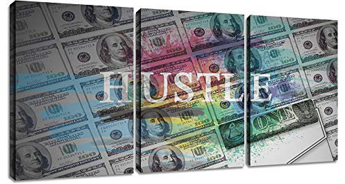Hustle Wandkunst, inspirierende Poster, motivierende Leinwand, Wandkunst, Unternehmerzitate, Wanddekoration, 3-teilig, gerahmt, fertig zum Aufhängen (152.4 cm Bx71.1 cm H)