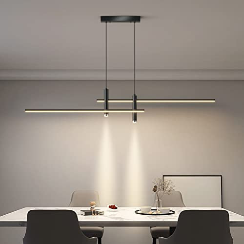 Lámpara Colgante Moderna Lámpara de Comedor Cocina Negra LED Iluminación Colgante Regulable por Control Remoto con 2 Focos de Techo para Mesa de Comedor Sala de Estar Bar Lámpara de Oficina (L90cm)