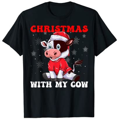 Christmas With My Cow Xmas Cow Lover Santa Cow Hut T-Shirt