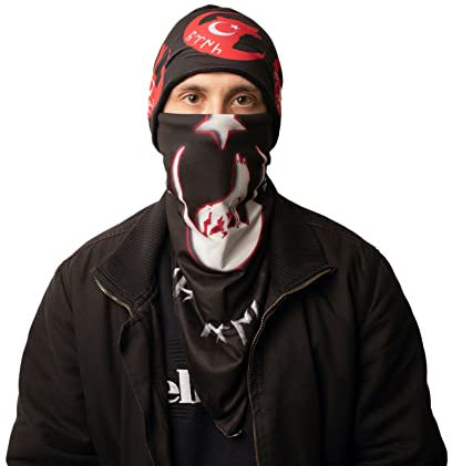 Gök-Türk Mütze + Sturmhaube Winddicht Gesichtshaube Schlauchschal Sturmmaske - Ertugrul IYI Wolf Ay Yildiz JÖH PÖH (rot)