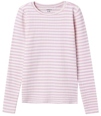 Name IT Mädchen Nkfsuraja XSL Top Noos Langarmshirt, Parfait Pink/Pattern:Stripe, 158-164 EU