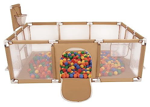 Selonis Laufstall Baby Großer Spielplatz Mit 200 Bälle Laufgitter Für Kinder, Beige:Gelb/Grün/Blau/Rot/Orange
