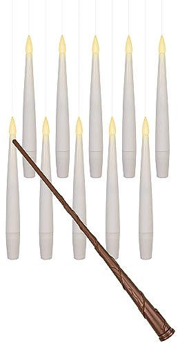 Star-Max 10er Set schwebende creme weiße LED Kerzen inkl.Zauberstab-Fernbedienung mit 1 LED an der Spitze