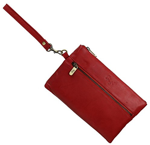 Gigi Damen Clutch aus weichem Leder mit Handschlaufe, rot, Einheitsgröße