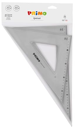 Primo - 2er-Set Geodreieck 45°/35 cm und 60°/35 cm, Antireflex für Technisches Zeichen, Geodreieck Schreibwaren, Resistent mit Linealrand, Schulmaterial, kratzfeste Schutzhülle