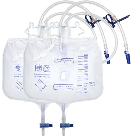 Urindrainagebeutel, Urinsammelbeutel Drainagebeutel mit 2 Riemen, Anti-Reflux-Ventil (2000ml-2pcs)