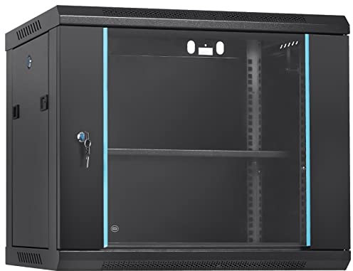 VEVOR 9U Netzwerk-Serverschrank zur Wandmontage, 15,5 Zoll tief, Server-Rack-Schrankgehäuse, ca. 91 kg. Bodenmontierte Ladekapazität, mit abschließbaren Glastür-Seitenwänden, für IT-Geräte, A/V-Geräte