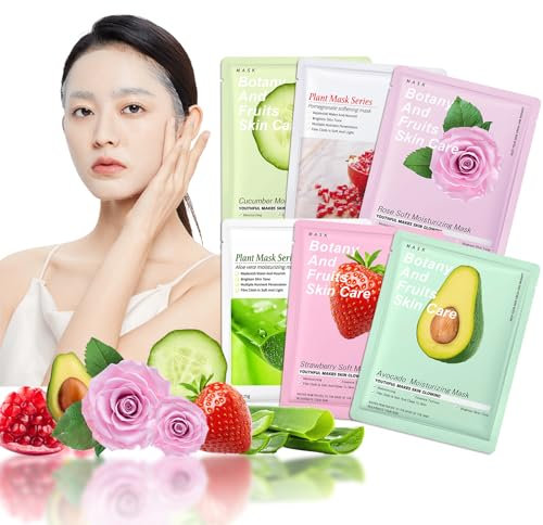 EHIOG 6 Maschera Idratante Viso, maschere viso in tessuto, Fragola maschera per il viso con estratto di frutta, miglioramento della cura del viso per la pelle, Idratazione Profonda-6 * 25g