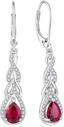 Starchenie Ohrringe 925 Sterling Silber Geburtsstein Rubin Zirkonia Unendlichkeit Anhänger Ohrhänger für Damen