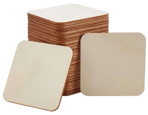 DELORIGIN 40 Stück Unlackierte Holzstücke 8cm Holzquadrate aus Holz Die Blanko-Holzstücke Unfertige Holzstücke für Bastelarbeiten Basteln Ornamente Projektbedarf Heimdekoration Malen Schreiben