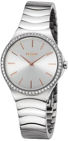 REGENT Damen Armbanduhr Analog Metallarmband Silber UR2252811 Analoguhr