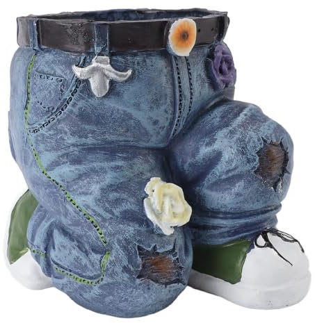Wifehelper Denim-Hosen-Blumentopf-Dekoration, Retro-Harz, Jeans-Form, Gartenfiguren, Pflanzgefäß, Modische Dekorative Verzierung für Zuhause, Garten, Balkon, Büro