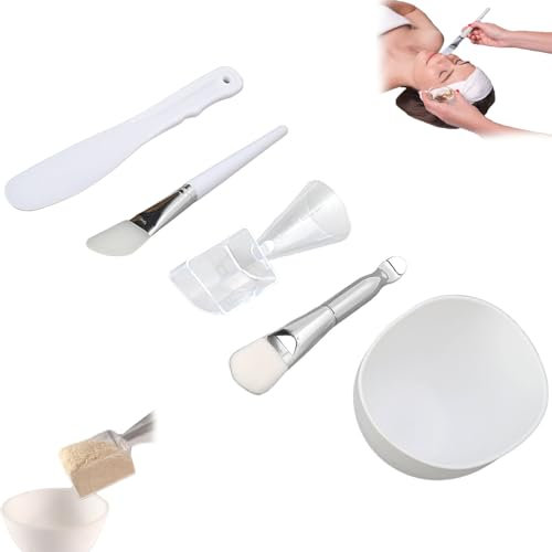 CYTGOUPER Face Mask Mixing Bowl Set,5 In 1 DIY Facial Mask Tool Silicone Brush Soft Bristle Brush Mixing Bowl Spatula Measuring Cup Set for Making and Applying Mask