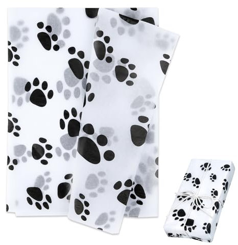 NQEUEPN Dog Paw Tissue Paper, 30 Sheets, 50x35 cm, White, Black, Geschenkpapier, Geburtstag, Craftpapier