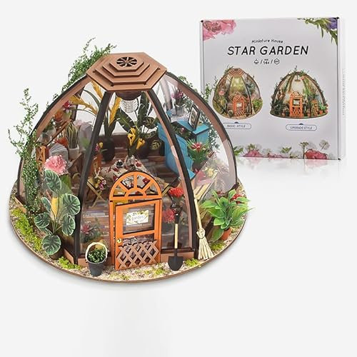 Kit de serre-livres miniature 3D en bois à monter soi-même, décoration de bibliothèque avec lumière LED, housse anti-poussière, kit de coin de livres pour adultes et adolescents (jardin ciel étoilé)