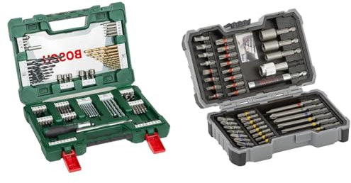 Bosch 91 pièces Jeu de forets et d'embouts en titane V-Line & 43 pièces Coffrets d'embouts de vissage Extra Hard