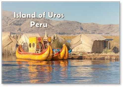 Kühlschrankmagnet Schilfrohrboot auf der Insel Uros Titicacasee Peru und Bolivien