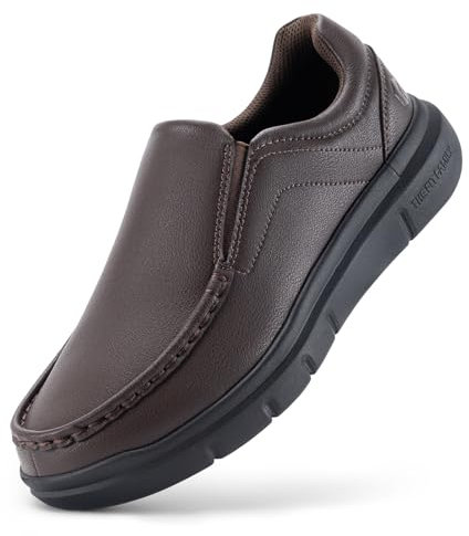 FitVille Zapatos para Hombre Extra Anchas Zapatillas Hombres Zapatos de Piel Casuales Slip-on Mocasines Sin Cordones Comodos 42 EU Ancho Marrón