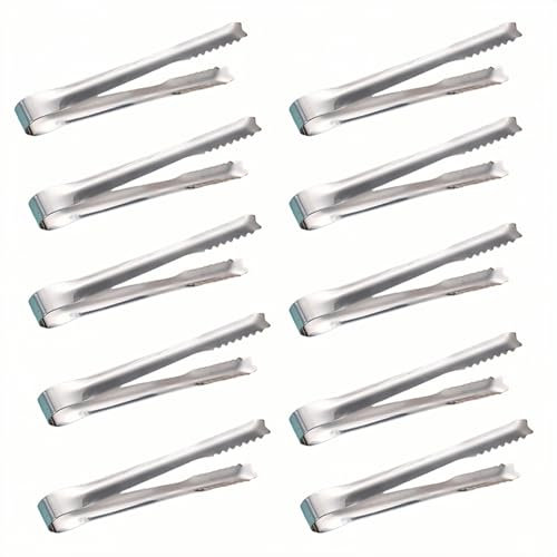 YIAGUN Stainless Steel Ice Sugar Tongs Mini Serving Tongs Small Tongs for Food Sweets Bread Cake Kitchen Wedding Party Bar Bucket(10 Pcs)