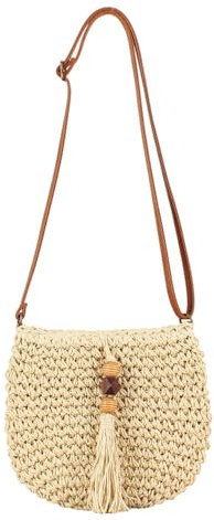 TOFBS Bolso Mujer Bandolera de Tejido Bolsos Paja Tejidos a Mano Verano Crossbody Bohemio con Correa Ajustable para Vacaciones Viaje Fiesta Uso Diario (Beige)